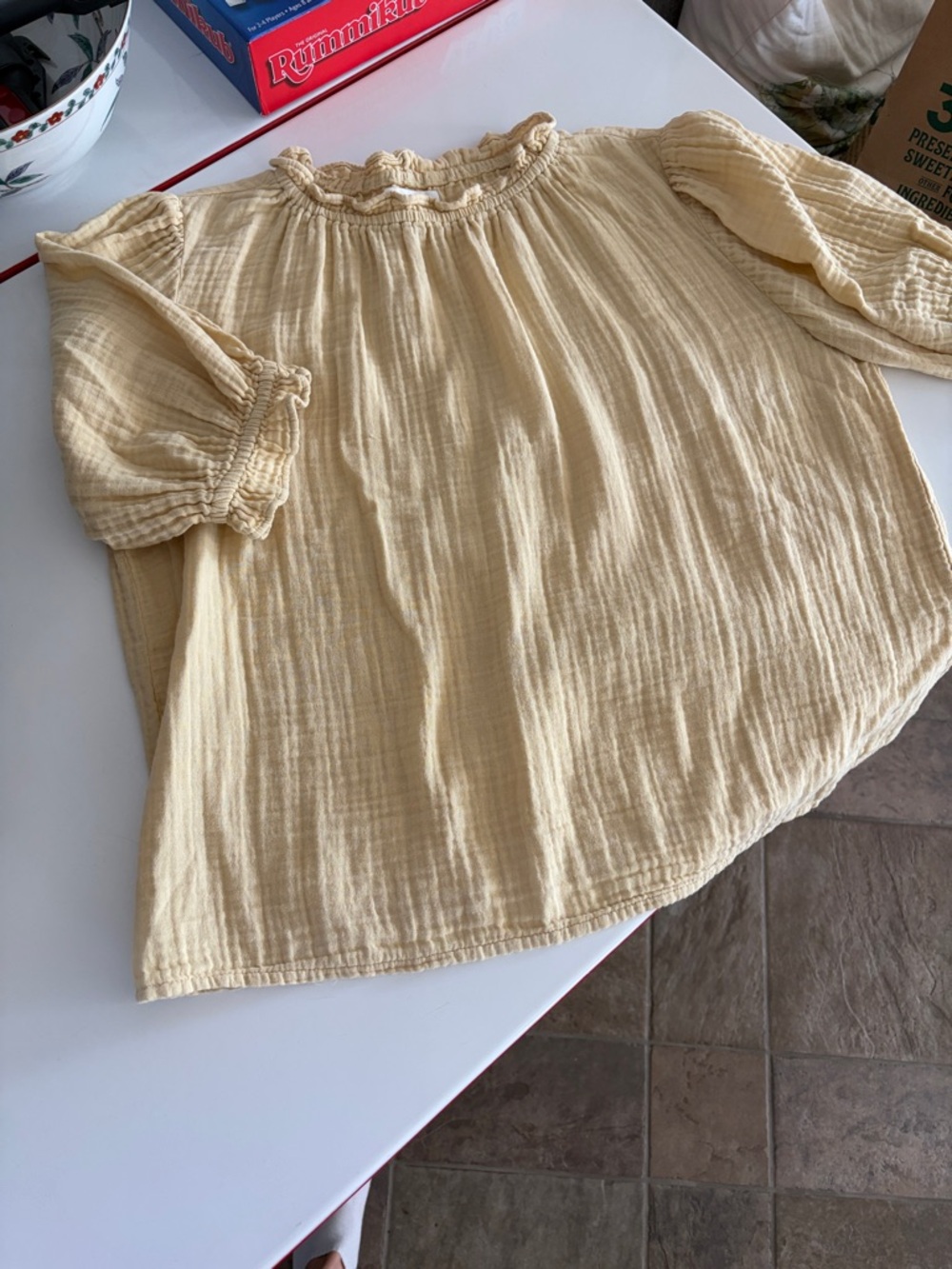 Velvet Cream Gauze Peasant Blouse